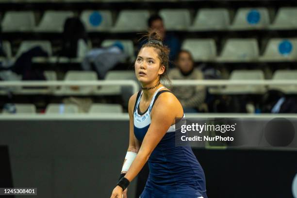 Sophie Chang of USA in action against Zhang Shuai of China during the final of the Credit Andorra Open Women's Tennis Association tennis tournament...