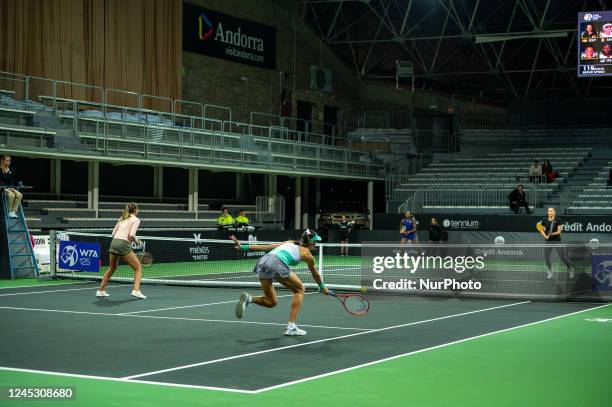 Victoria Jimenez and Georgina Garcia Perez in action against A. Panova and A. Parks in doubles during the Credit Andorra Open Women's Tennis...