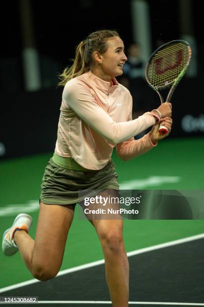 Victoria Jimenez and Georgina Garcia Perez in action against A. Panova and A. Parks in doubles during the Credit Andorra Open Women's Tennis...