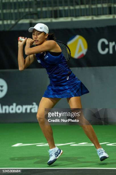 Zhang Shuai of China in action against Sophie Chang of USA during the final of the Credit Andorra Open Women's Tennis Association tennis tournament...