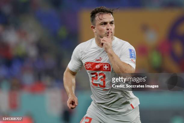 Xherdan Shaqiri of Switzerland celebrates 0-1 during the World Cup match between Serbia v Switzerland at the Stadium 974 on December 2, 2022 in Doha...
