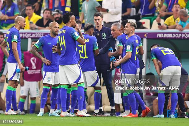 Tite the head coach / manager of Brazil instructs his team during the FIFA World Cup Qatar 2022 Group G match between Cameroon and Brazil at Lusail...