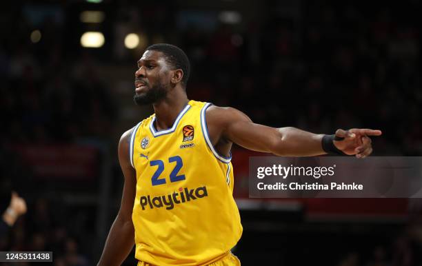 Alex Poythress, #22 of Maccabi Playtika Tel Aviv in action during the 2022-23 Turkish Airlines EuroLeague Regular Season Round 11 game between FC...