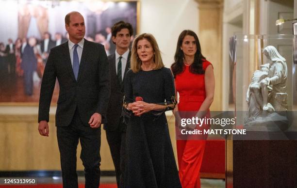 Britain's Prince William, Prince of Wales, tours the John F. Kennedy Presidential Library and Museum with US Ambassador to Australia, Caroline...