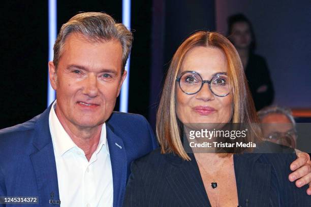 John Jürgens and his sister Jenny Jürgens during the NDR Talk Show at NDR Studios on December 2, 2022 in Hamburg, Germany.