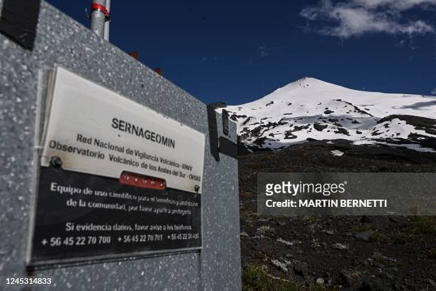 View of a monitoring station on the slopes of the Villarrica volcano in Pucon, Chile, on December 2, 2022. - Villarrica volcano is on yellow alert...