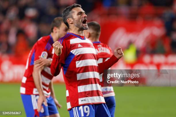 Jorge Molina, of Granada CF, celebrates a goal during the La Liga Smartbank match between Granada CF and Deportivo Alaves at Nuevo Los Carmenes...