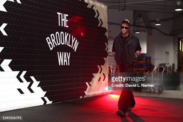David Duke Jr. #6 of the Brooklyn Nets arrives to the arena before the game against the Toronto Raptors on December 2, 2022 at Barclays Center in...