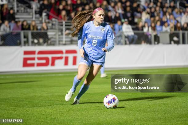 North Carolina Tar Heel Defender Emily Moxley looks for a team to pass the ball during a soccer match between North Carolina Tar Heels vs Florida...