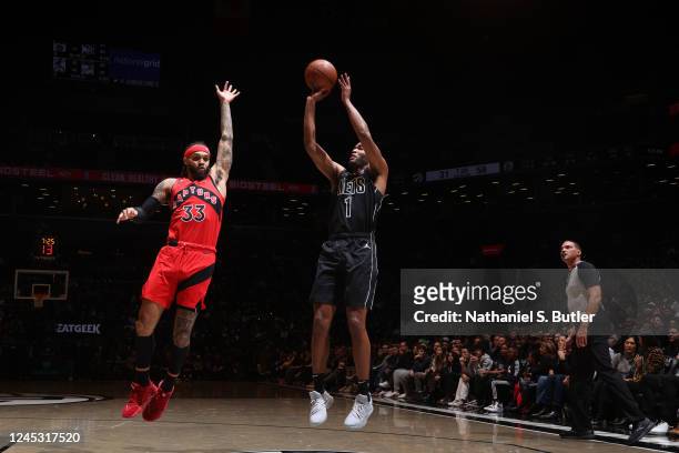 Warren of the Brooklyn Nets shoots the ball during the game against the Toronto Raptors on December 2, 2022 at Barclays Center in Brooklyn, New York....