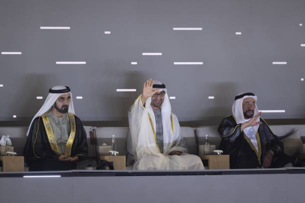 President of the United Arab Emirates Mohamed bin Zayed Al Nahyan and Ruler of the Emirate of Dubai Sheikh Mohammed bin Rashid Al Maktoum attend the...