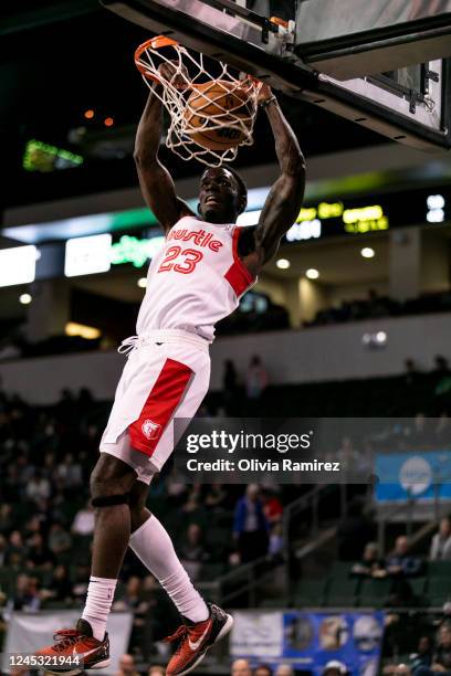 Damien Jefferon of the Memphis hustle dunks during the game against the Austin Spurs on December 2, 2022 at H-E-B Center at Cedar Park in Cedar Park,...