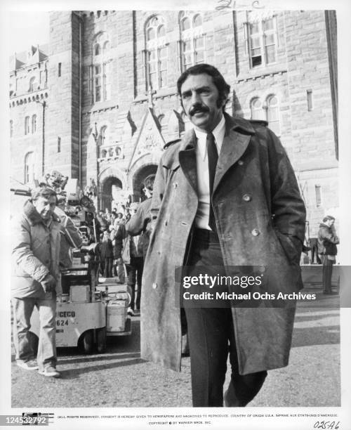 Films author and producer William Peter Blatty on set in a scene from the film 'The Exorcist', 1973.
