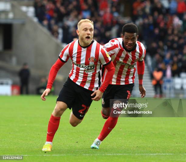 Alex Pritchard of Sunderland celebrates scoring his team's second goal during the Sky Bet Championship between Sunderland and Millwall at Stadium of...