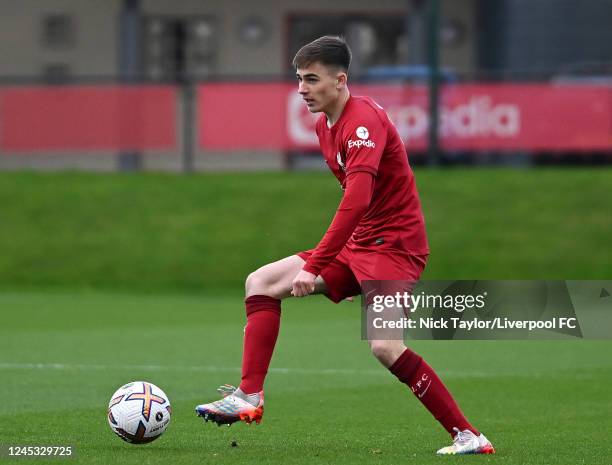 Michael Laffey of Liverpool in action on December 3, 2022 in Kirkby, England.