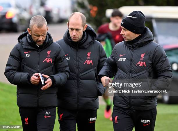 Jay Spearing and Marc Bridge-Wilkinson of Liverpool on December 3, 2022 in Kirkby, England.