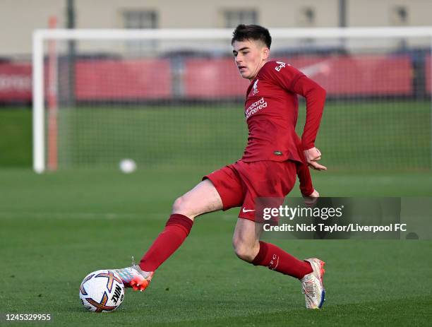 Michael Laffey of Liverpool in action on December 3, 2022 in Kirkby, England.