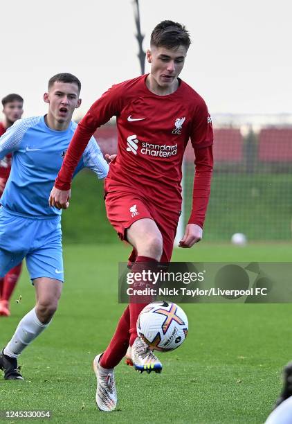 Michael Laffey of Liverpool in action on December 3, 2022 in Kirkby, England.