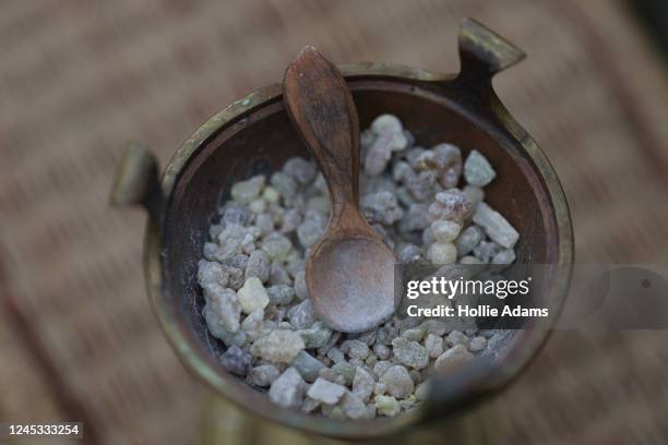 Frankincense during the Wintershall travelling crib nativity workshop at Lambeth Palace on December 3, 2022 in London, England. The Wintershall...