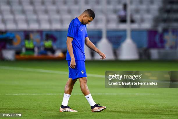 Kylian MBAPPE of France looks dejected during the French Team Football - Training Session ahead of the FIFA World Cup Qatar 2022 Round of sixteen...