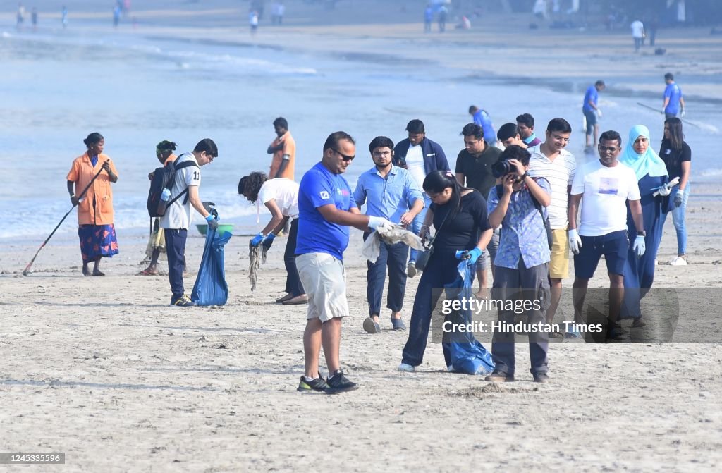 Gully Classes Volunteers clean Juhu Koliwada Beach during a Beach Cleanup drive ...