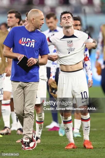 Gregg Berhalter the head coach / manager of United States of America with Christian Pulisic of United States of America at full time of the FIFA...