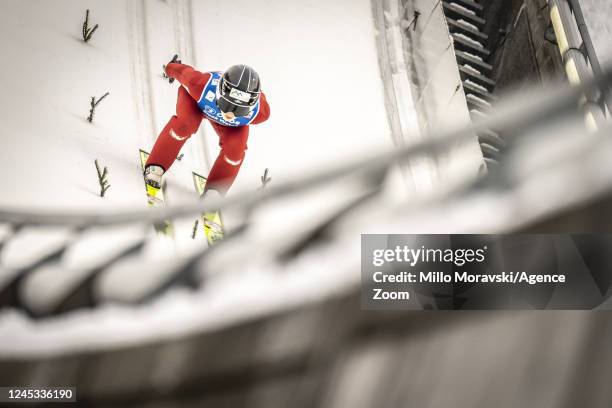 Lisa Hirner of team Austria in action, takes 3rd place during the FIS Nordic Combined World Cup Women's Gundersen HS 100 / 5 km on December 3, 2022...