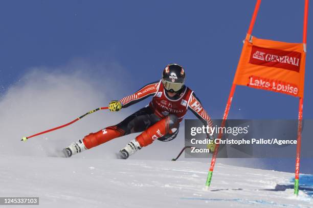 Marie-michele Gagnon of Team Canada in action during the Audi FIS Alpine Ski World Cup Women's Downhill on December 03, 2022 in Lake Louise, Canada.