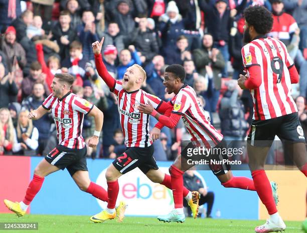 Sunderland's Alex Pritchard celebrates his goal during the Sky Bet Championship match between Sunderland and Millwall at the Stadium Of Light,...
