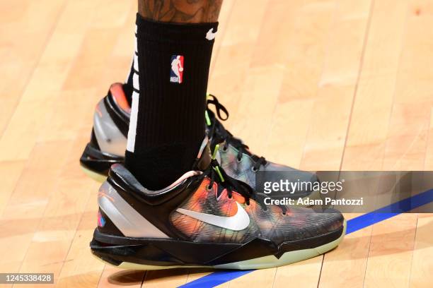 The sneakers worn by John Wall of the LA Clippers before the game against the Sacramento Kings on December 3, 2022 at Crypto.Com Arena in Los...