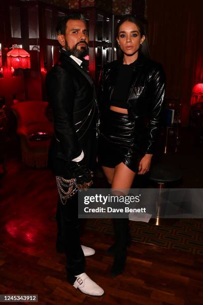 Azim Majid and Hannah John-Kamen attend Simon Carroll's "A Disco Christmas" at 25 Paul Street in support of FareShare on December 3, 2022 in London,...