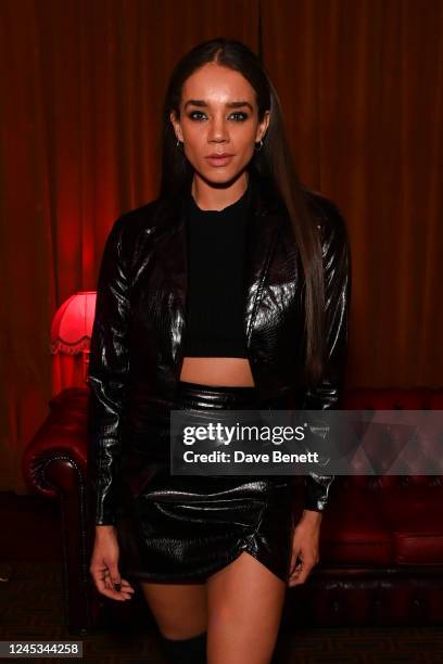 Hannah John-Kamen attends Simon Carroll's "A Disco Christmas" at 25 Paul Street in support of FareShare on December 3, 2022 in London, England.