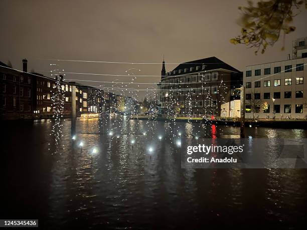 View of the light show during the Art of Light Festival in Amsterdam, Netherlands on December 03, 2022. 20 light shows were presented at the "Art of...