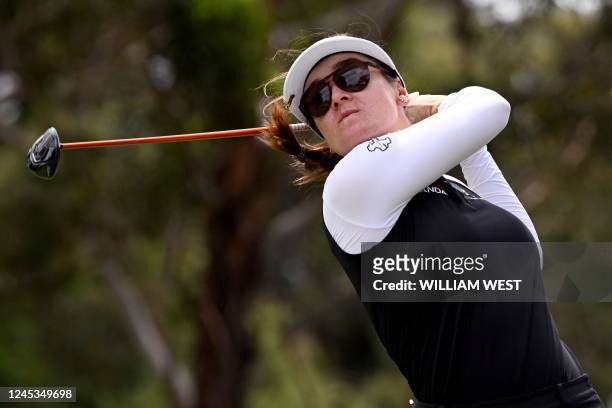 Australia's Hannah Green tees off during the final round of the Women's Australian Open golf tournament at the Victoria course in Melbourne on...