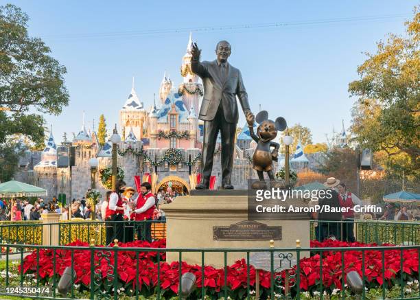 General views of the Walt Disney 'Partners' statue at Disneyland on December 03, 2022 in Anaheim, California.