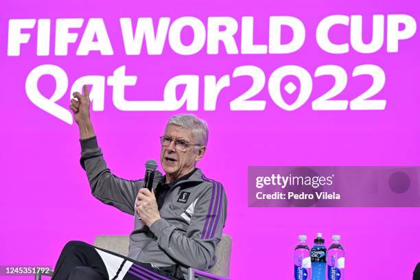 Chief of Global Football Development Arsène Wenger during the FIFA Technical Study Group Media Briefing at Main Media Center on December 4, 2022 in...