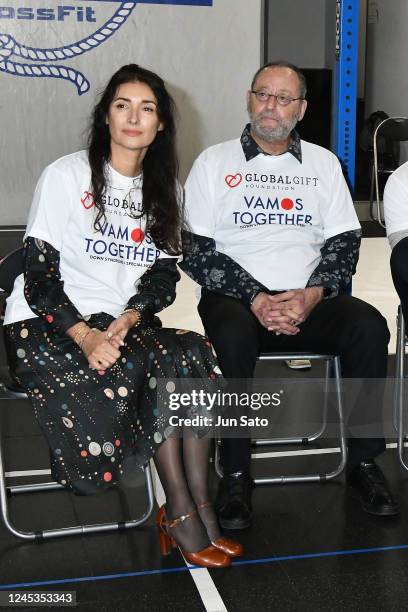 Jean Reno and Zofia Borucka attend the 'Vamos Together' Art Event at CrossFit Motomachi Bay on December 4, 2022 in Yokohama, Japan.