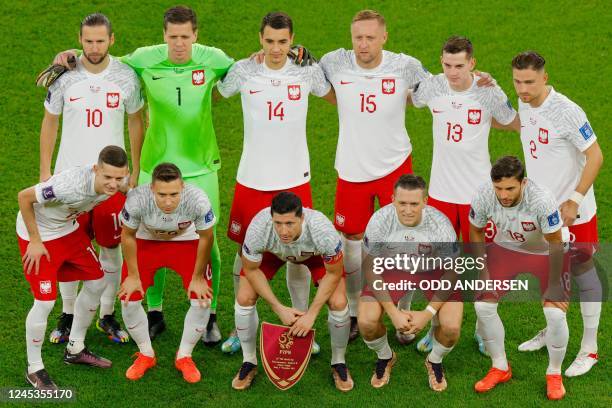 Poland's midfielder Grzegorz Krychowiak, Poland's goalkeeper Wojciech Szczesny Poland's defender Jakub Kiwior, Poland's defender Kamil Glik, Poland's...