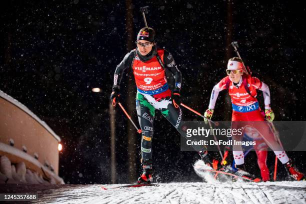 Dorothea Wierer of Italy in action competes during the Women 10 km Pursuit at the BMW IBU World Cup Biathlon Kontiolahti on December 4, 2022 in...