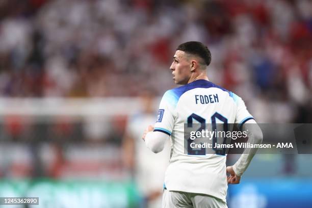 Phil Foden of England during the FIFA World Cup Qatar 2022 Round of 16 match between England and Senegal at Al Bayt Stadium on December 4, 2022 in Al...