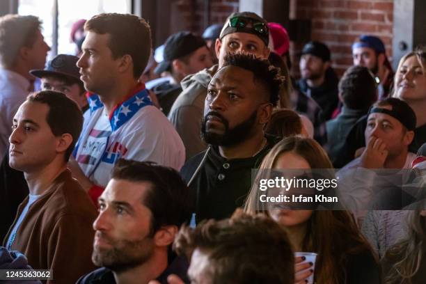 Hermosa Beach, CA Eyes are glued on TV screens watching U.S. Men's national team playing against Netherlands in World Cup soccer live telecast from...