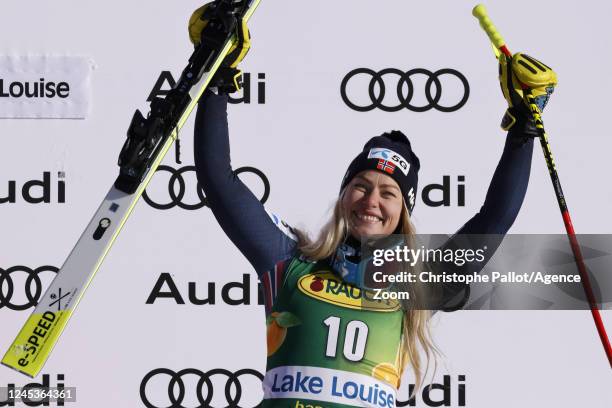 Ragnhild Mowinckel of Team Norway takes 3rd place during the Audi FIS Alpine Ski World Cup Women's Super G on December 04, 2022 in Lake Louise,...
