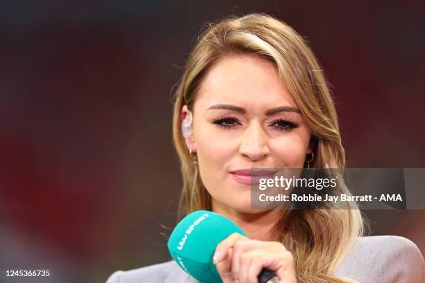 Television and Radio host, Laura Woods of TalkSport and ITV Sport reports on the game during the FIFA World Cup Qatar 2022 Round of 16 match between...