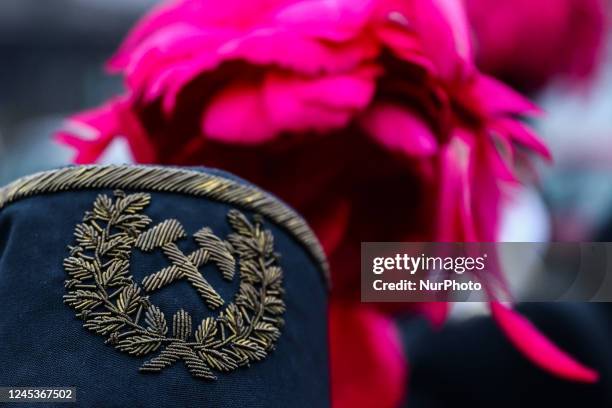 Miners's shako hat is seen during 'Barborka' feast celebration in Nikiszowiec district of Katowice, Silesian in Poland on December 4th, 2022....