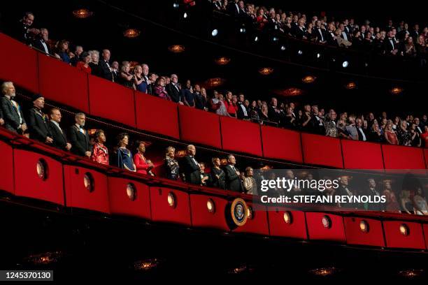 President Joe Biden and US First Lady Jill Biden attend the 45th Kennedy Center Honors at the John F. Kennedy Center for the Performing Arts in...