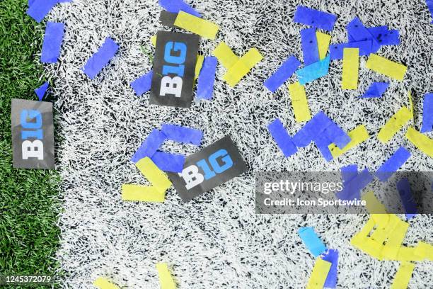 Michigan colored Big 10 confetti on the field after the Big 10 Championship game between the Michigan Wolverines and Purdue Boilermakers on December...