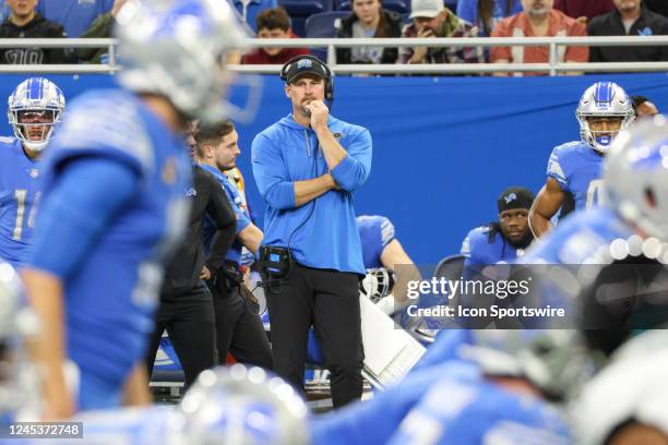 Detroit Lions head coach Dan Campbell watches the action on the field during the third quarter of an NFL football game between the Jacksonville...