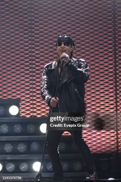 Klaus Meine lead vocalist of the German hard rock band Scorpions performs on the stage during the Hell & Heaven Metal Fest at the Pegasus Forum on...