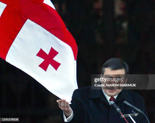 Georgian President Mikhail Saakashvili delivers a speech during the sworn in ceremony in Tbilisi, 25 January, 2004. Mikhail Saakashvili was sworn in...