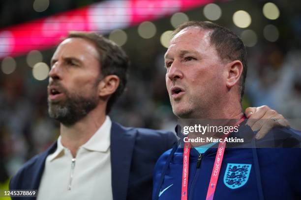 England Manager Gareth Southgate with assistant Steve Holland during the FIFA World Cup Qatar 2022 Round of 16 match between England and Senegal at...